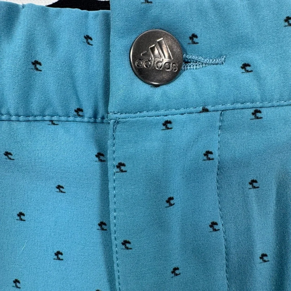 Adidas Primegreen Mens Golf Shorts 38 Teal Blue Palm Tree Print Performance